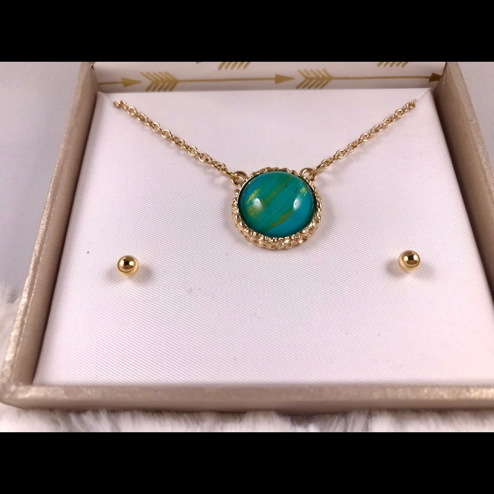 ✅🆕Teal and gold bubble glass necklace - Picture 2 of 8